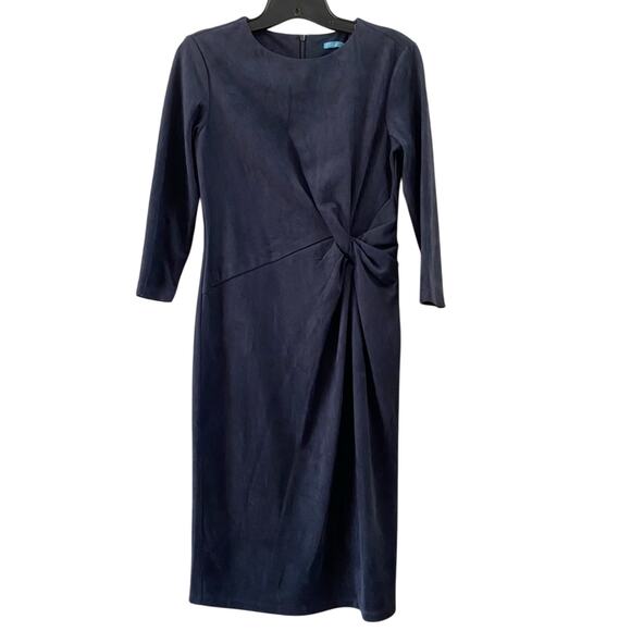J. McLaughlin Sia Faux Suede Stretch Dress XS Blue Classic Chic Career Midi - Picture 1 of 9